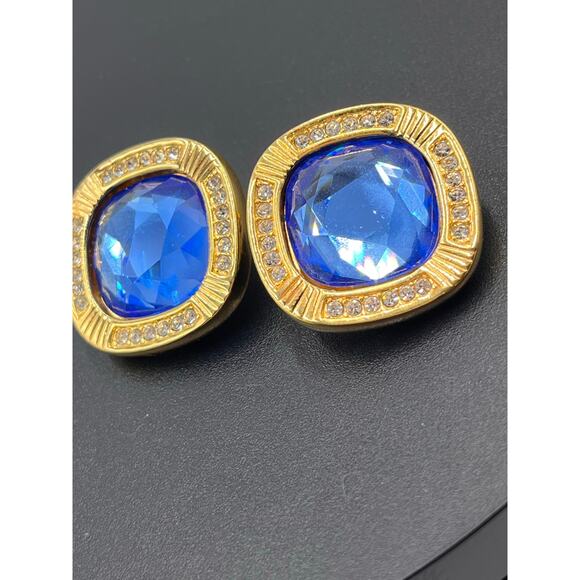 Vintage Swarovski SAL 1980 Large Blue Crystal Pave Crystals Clip on Earrings - Picture 8 of 8